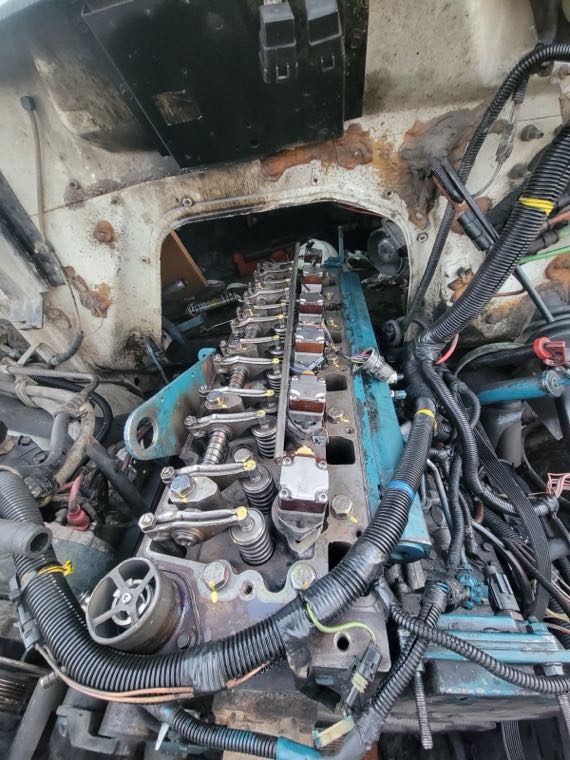 Diesel engine mid-overhaul with the heads off